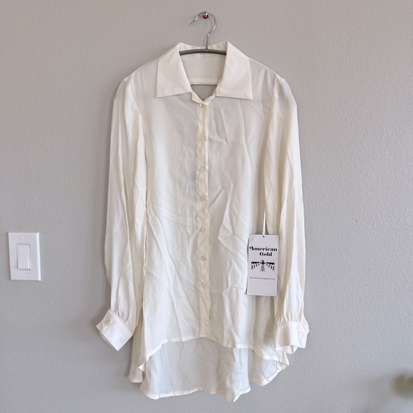 Urban Outfitters UO MRKT American Gold Backless Long-Sleeved Blouse (Ivory) - Picture 1 of 4